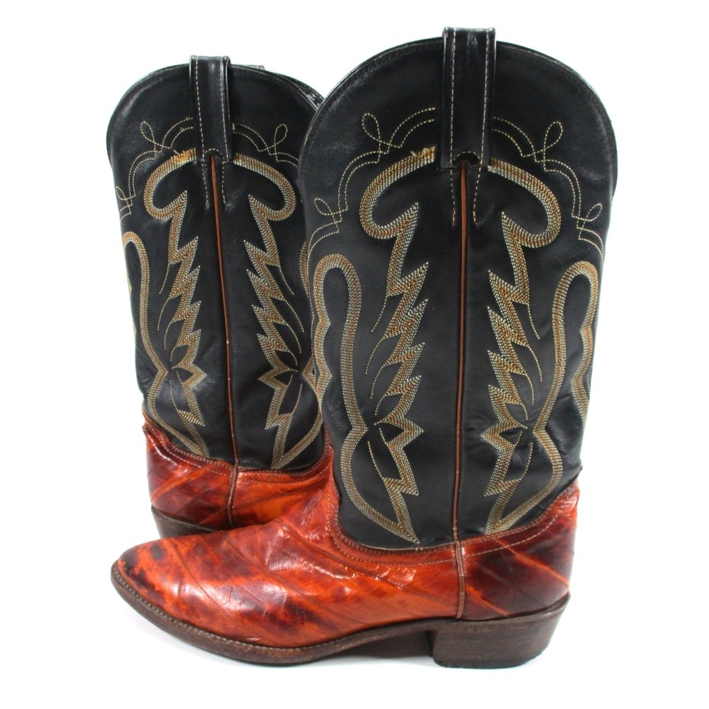 Vtg  J. Chisholm Rare EXOTIC Leather Pattern Men's Western Boots‎ Sz 10 EE USA
